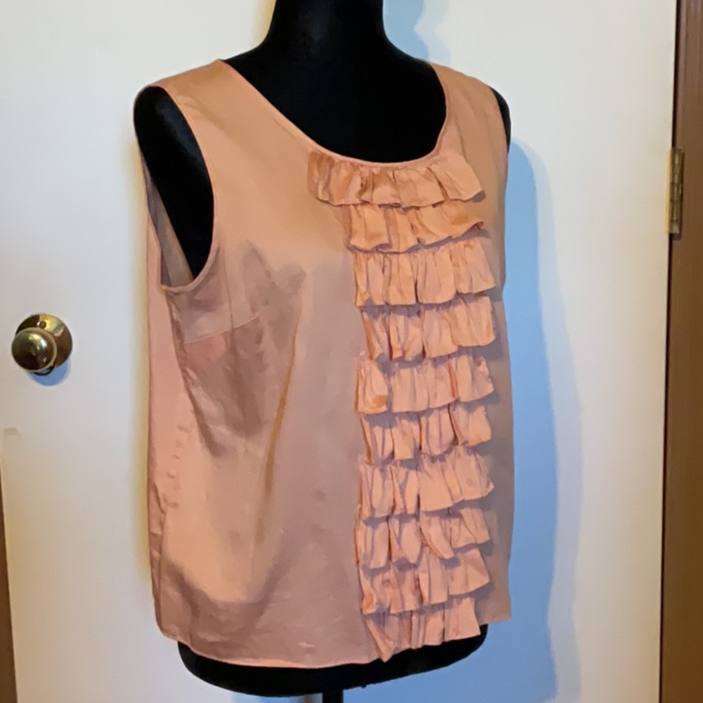 Talbots size 12 petite ruffled front, peachy, pale burnt orange top